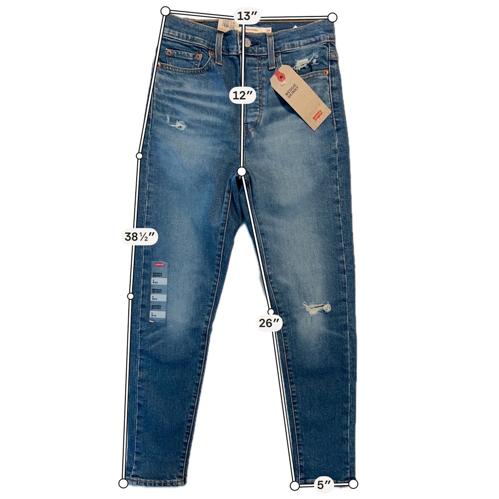 Levis Wedgie Skinny High Rise Distressed Blue Jeans Button Fly W26 L26 NWT - Picture 6 of 14